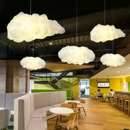 Soft glowing white cloud cotton pendant lights hanging from ceiling for living room by Decorbites pendant light