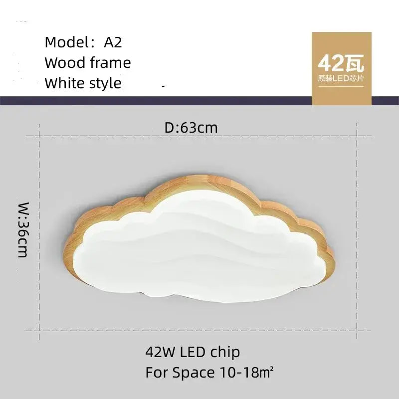 Cloud-shaped ceiling light with natural wood frame and white diffuser featuring 42w led chip by decorbites cloud lamp