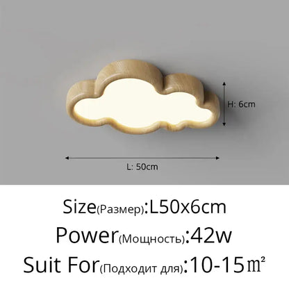 A warm softly glowing decorbites cloud led chandelier with natural wood finish and smooth contours for child room