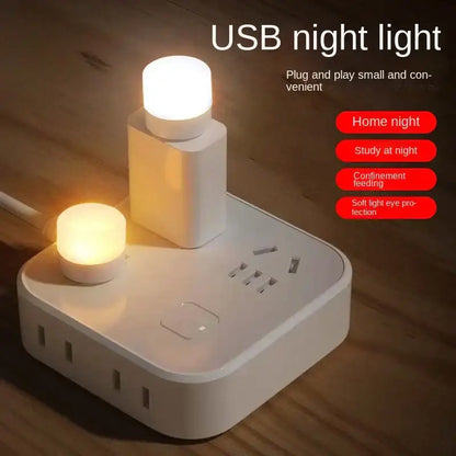 White usb night light with two glowing bulbs and multi-outlet base for decorbites coco wood glass ceiling chandelier use