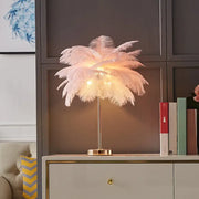 Decorbites™ coconut tree shaped night light with delicate white feather and gold stand emits warm glow 220v-240v
