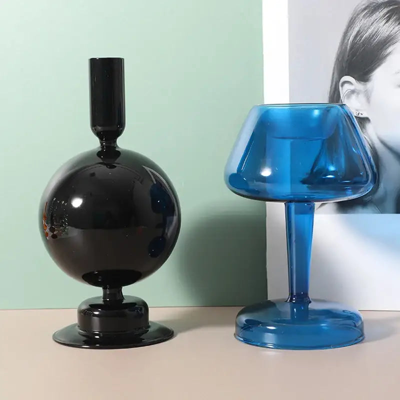 DecorBites™ colored glass vase set in black and blue translucent glass for stylish home decor accents