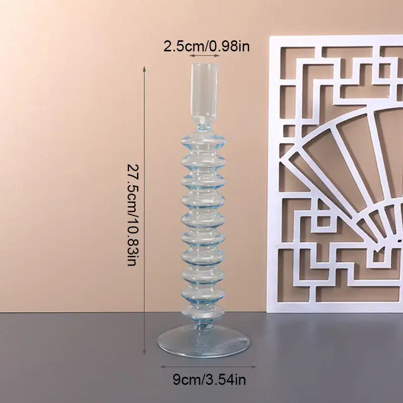 DecorBites™ colored glass vase in tall translucent blue with spiral design and fluted base for stylish home decor