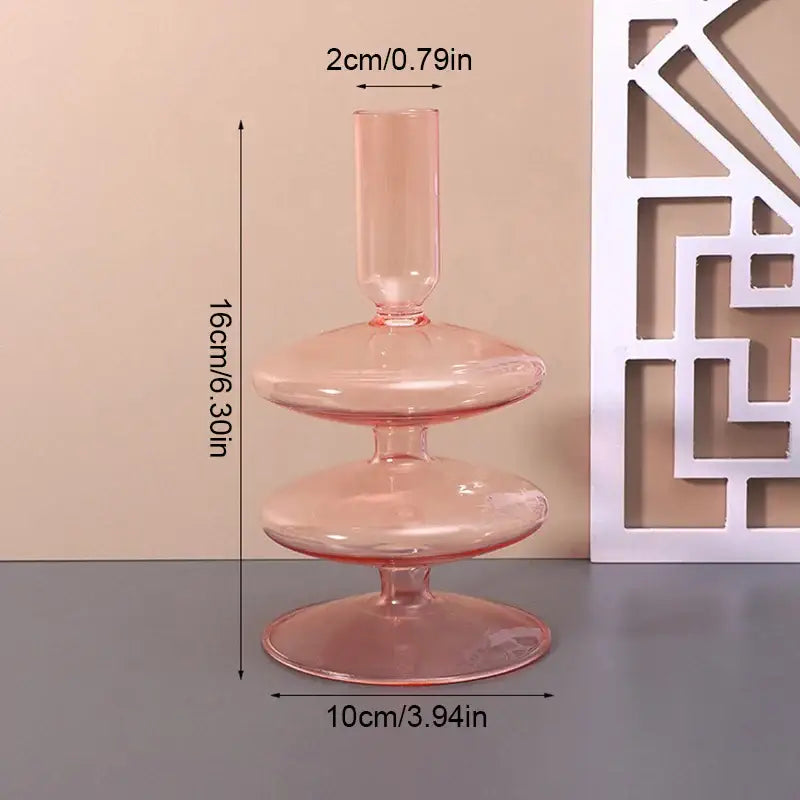 DecorBites™ colored glass vase in translucent pink with tiered modern design for stylish home decor use