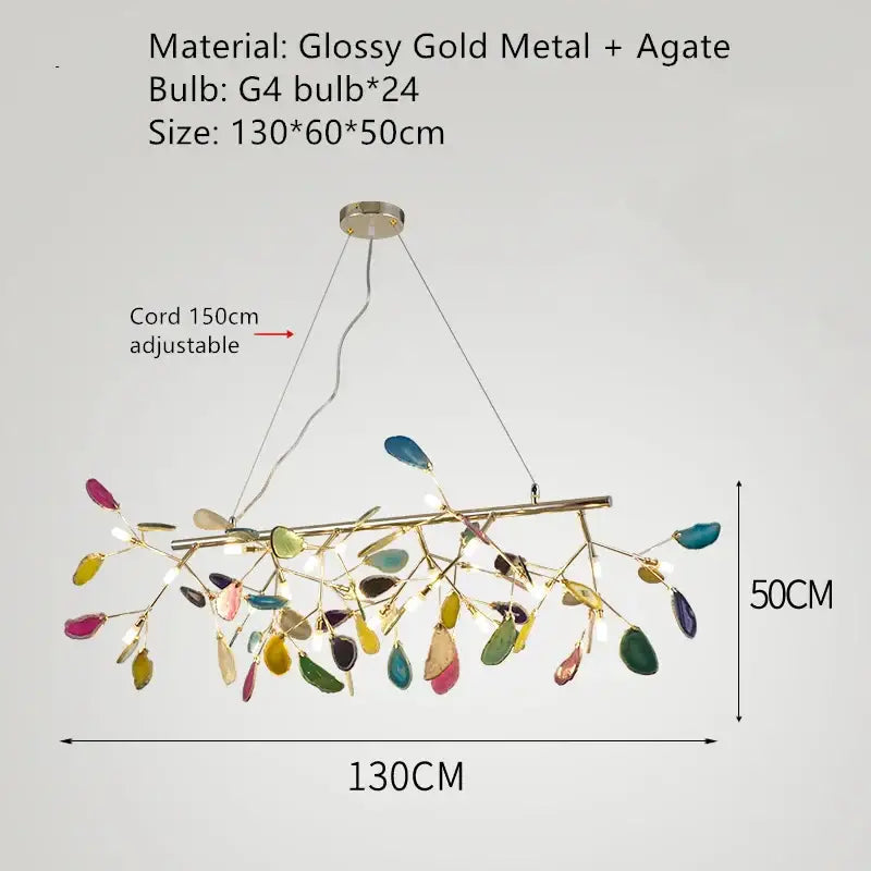 A modern decorbites colorful agate chandelier with glossy gold metal branches and 24 g4 bulbs for dining room and bedroom