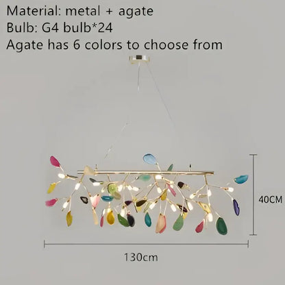 A modern 40cm by 130cm decorbites colorful agate led leaf chandelier with metallic frame for bedroom lighting
