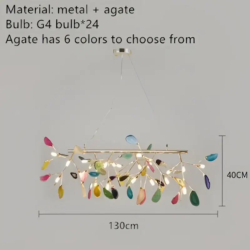 A modern 40cm by 130cm decorbites colorful agate led leaf chandelier with metallic frame for bedroom lighting