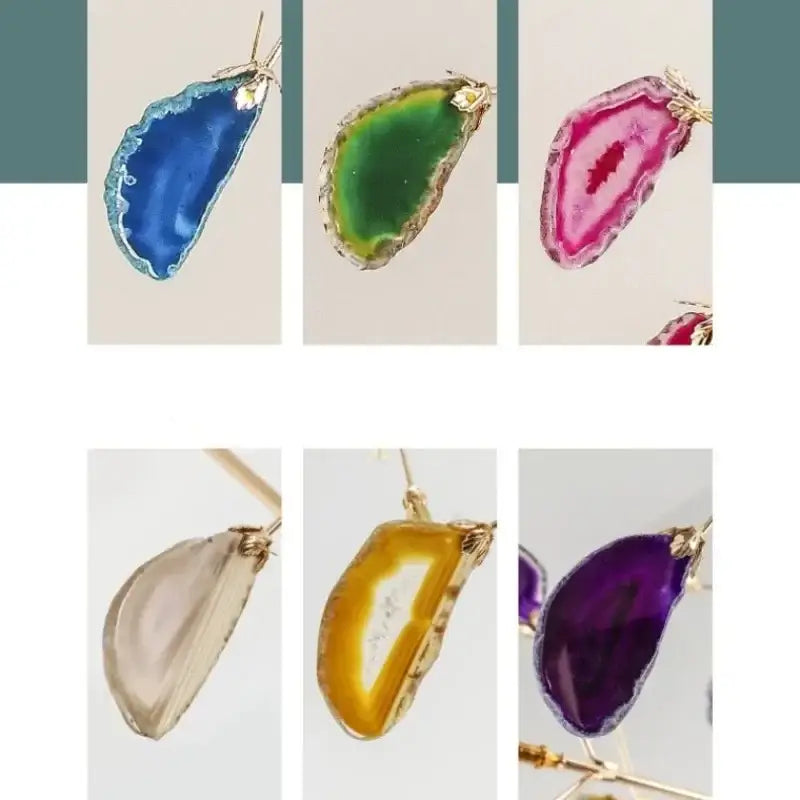 Colorful translucent agate slice earrings with gold-toned hooks for decorbites colorful agate led leaf pendant light collection