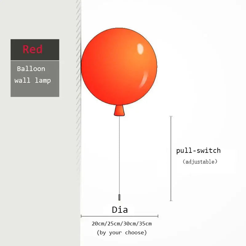 Red balloon-shaped decorbites colorful balloon memory led wall lamp with pull-switch and adjustable diameter for bedroom