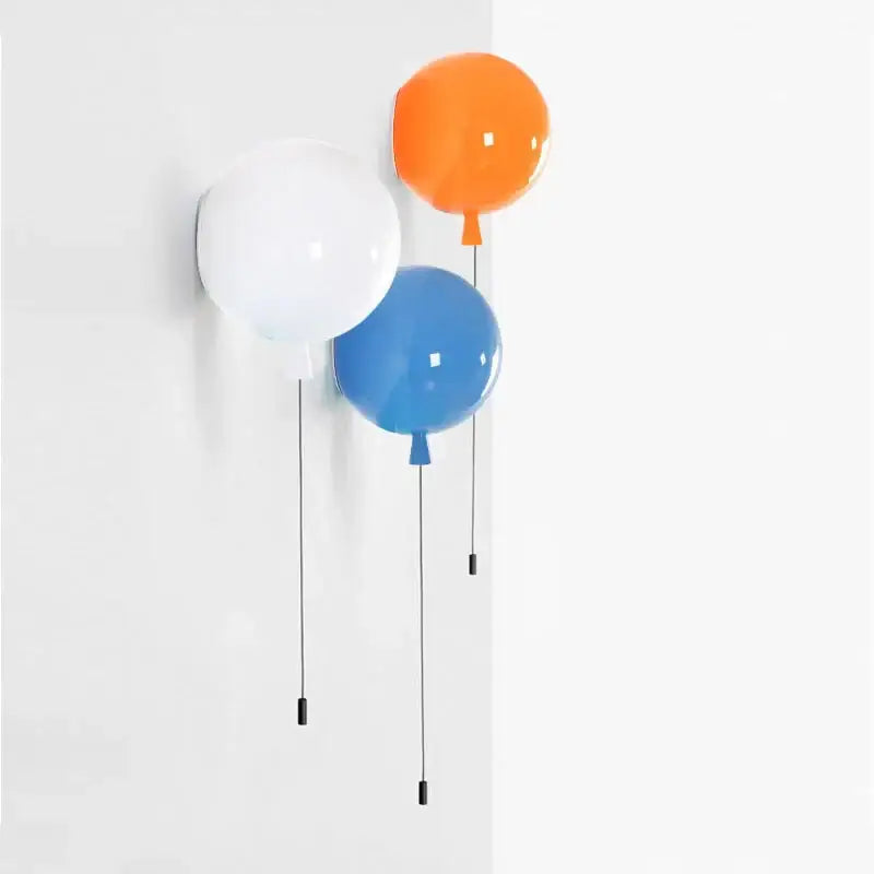 Decorbites colorful balloon memory led wall lamp set with three glossy white orange and blue spherical lamps