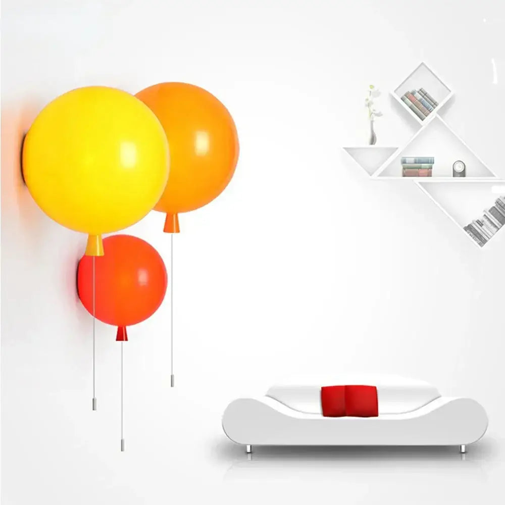 Decorbites colorful balloon memory led wall lamp featuring vibrant yellow orange and red glossy balloon shapes for bedroom