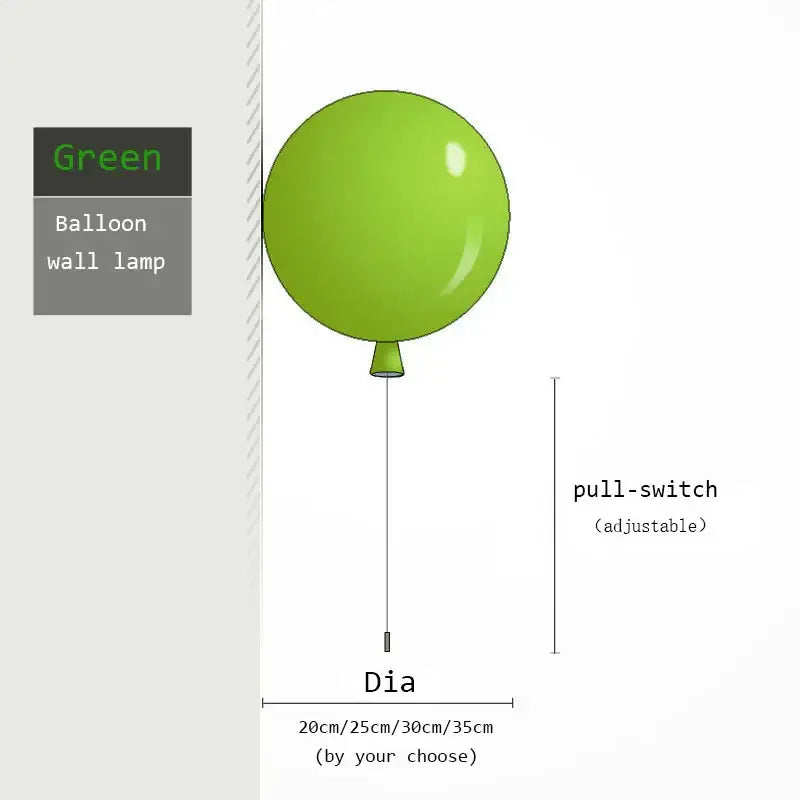 A vibrant green decorbites colorful balloon memory led wall lamp with glossy finish and adjustable pull-switch for bedroom