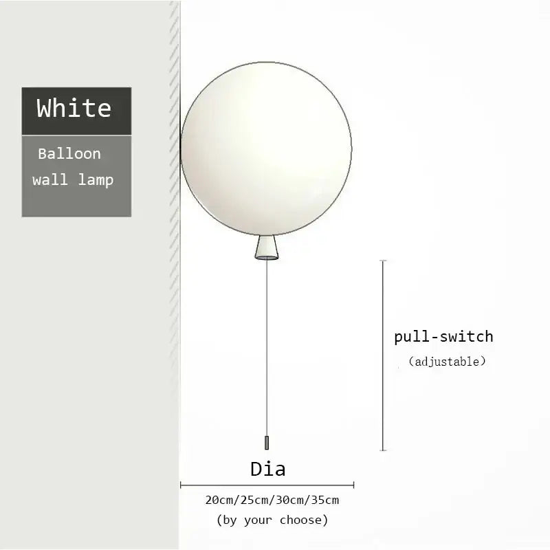 White decorbites colorful balloon wall lamp with pull-switch and adjustable diameter for bedroom use