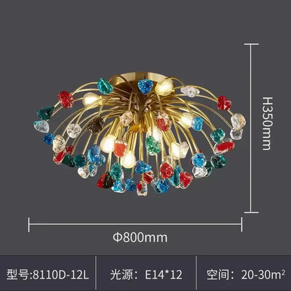 Decorbites colorful crystal chandelier dining room pendant light with gold-toned fixture and multicolored faceted glass beads