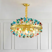Vibrant decorbites colorful crystal chandelier with gold metal frame and multicolor beads for dining room pendant light