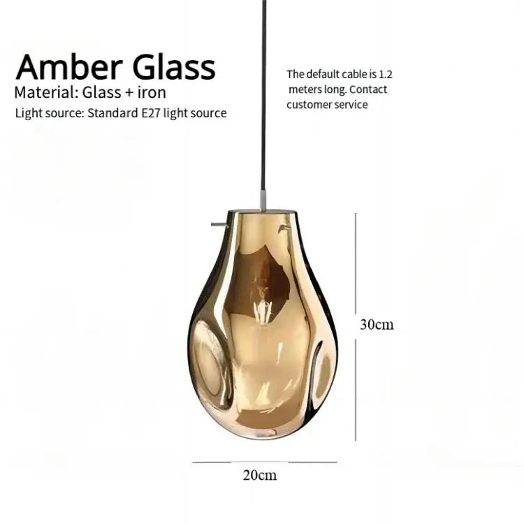 Amber glass pendant light with teardrop design made of polished amber glass and iron for Decorbites colorful glass chandelier
