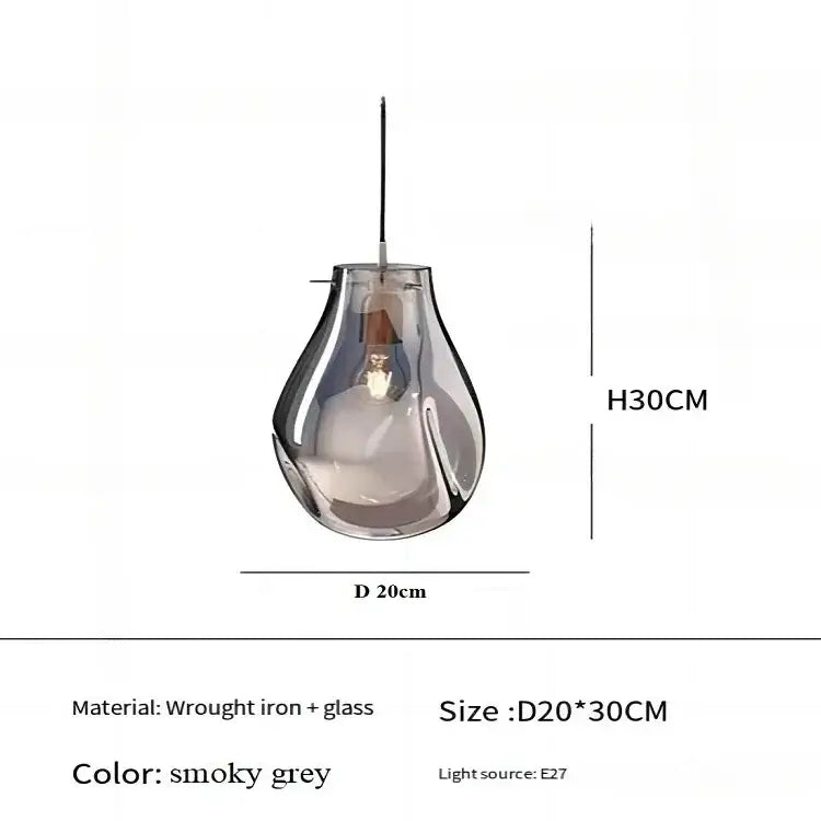 Smoky grey teardrop glass pendant light with wrought iron frame from decorbites colorful glass chandelier collection