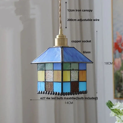 Decorbites colorful glass magic cube pendant light with blue green yellow brown stained glass for dining room