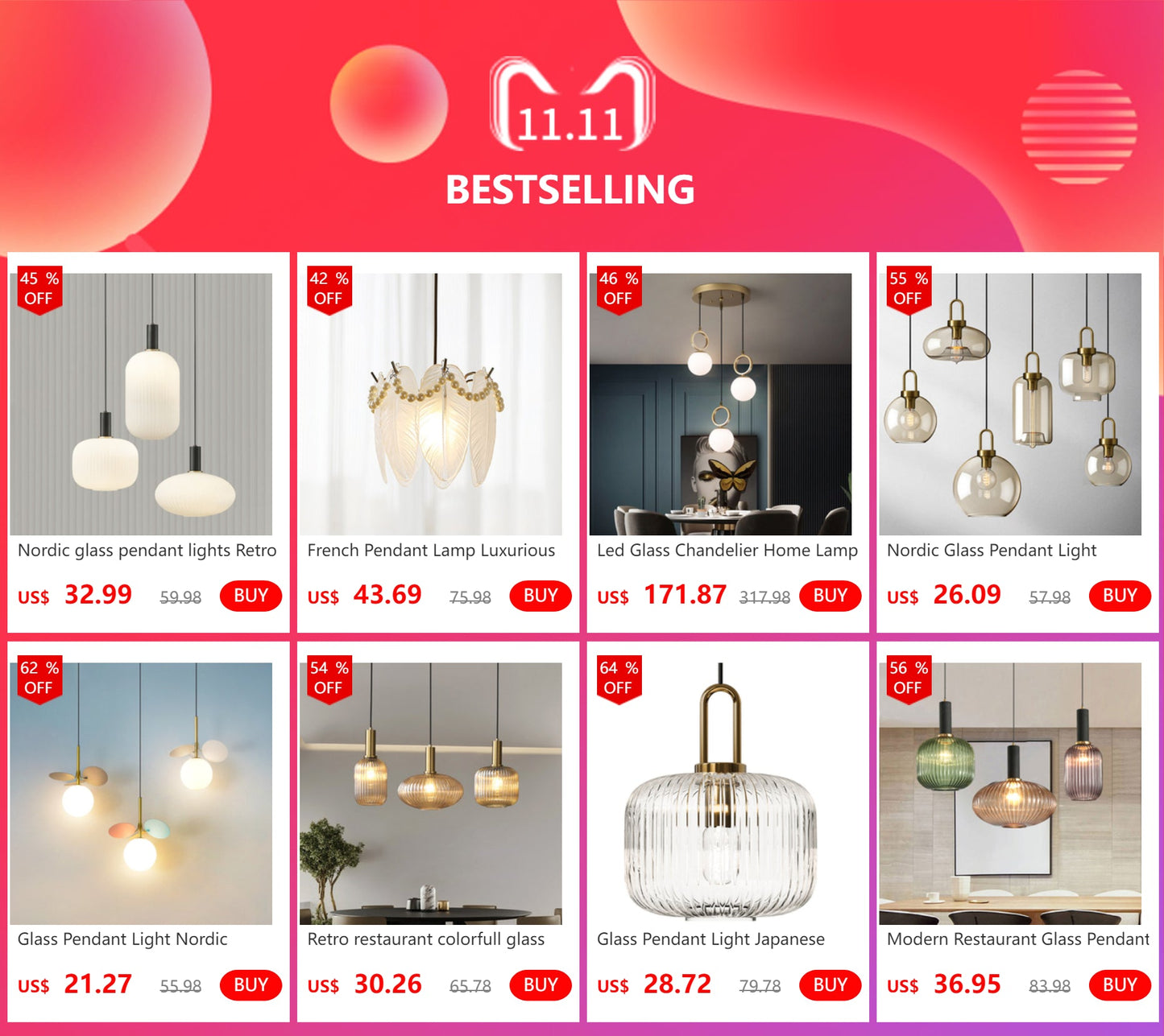 DecorBites colorful glass pendant lights with ribbed textured design and gold-toned metal accents for retro style