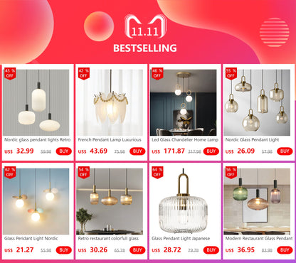 DecorBites colorful glass pendant lights with ribbed textured design and gold-toned metal accents for retro style
