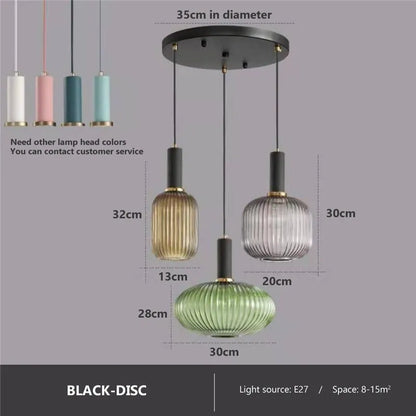 Decorbites™ colorful glass pendant lights featuring modern ribbed translucent shades in gold clear and green hues