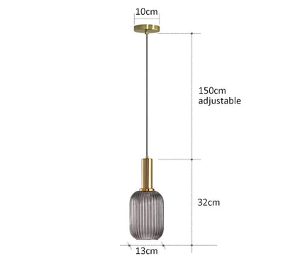 Decorbites™ colorful glass pendant lights featuring a gold-toned metal fixture and textured smoked glass shade