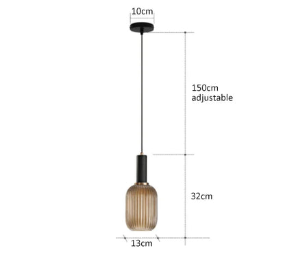 DecorBites™ colorful glass pendant lights with ribbed amber shade and black adjustable chain for retro style lighting