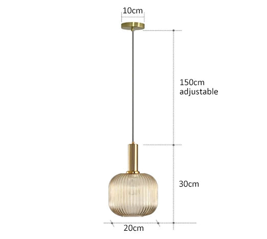 Decorbites™ colorful glass pendant lights featuring a gold-toned metal fixture with translucent ribbed glass shade