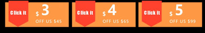 Orange rectangular discount banners with red flags highlighting DecorBites™ colorful glass pendant lights for retro style