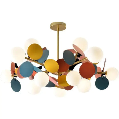Modern DecorBites™ colorful led branch chandelier with gold metal frame and multicolor glass shades for living room