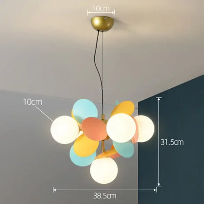 DecorBites colorful led branch chandelier with brass mount and multicolored glass shades for living room or bedroom