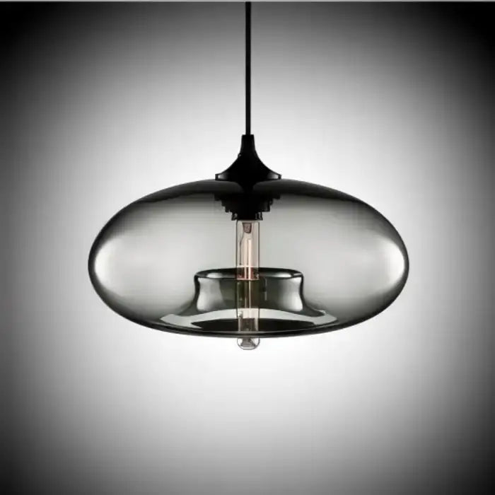 A sleek dark smoked glass pendant light with exposed filament bulb in decorbites colorful led pendant lights collection