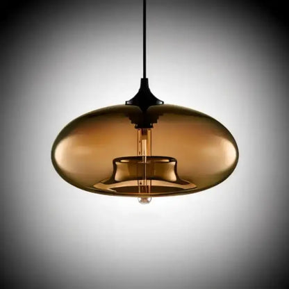 DecorBites™ colorful led glass pendant lights with sleek amber-tinted oval design and exposed filament bulb for restaurants