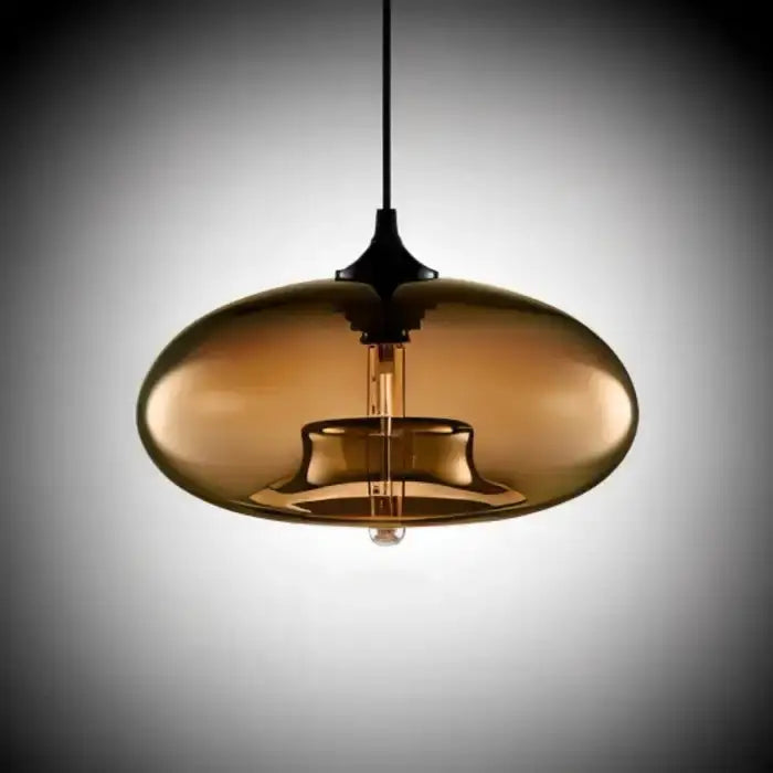 DecorBites™ colorful led glass pendant lights with sleek amber-tinted oval design and exposed filament bulb for restaurants