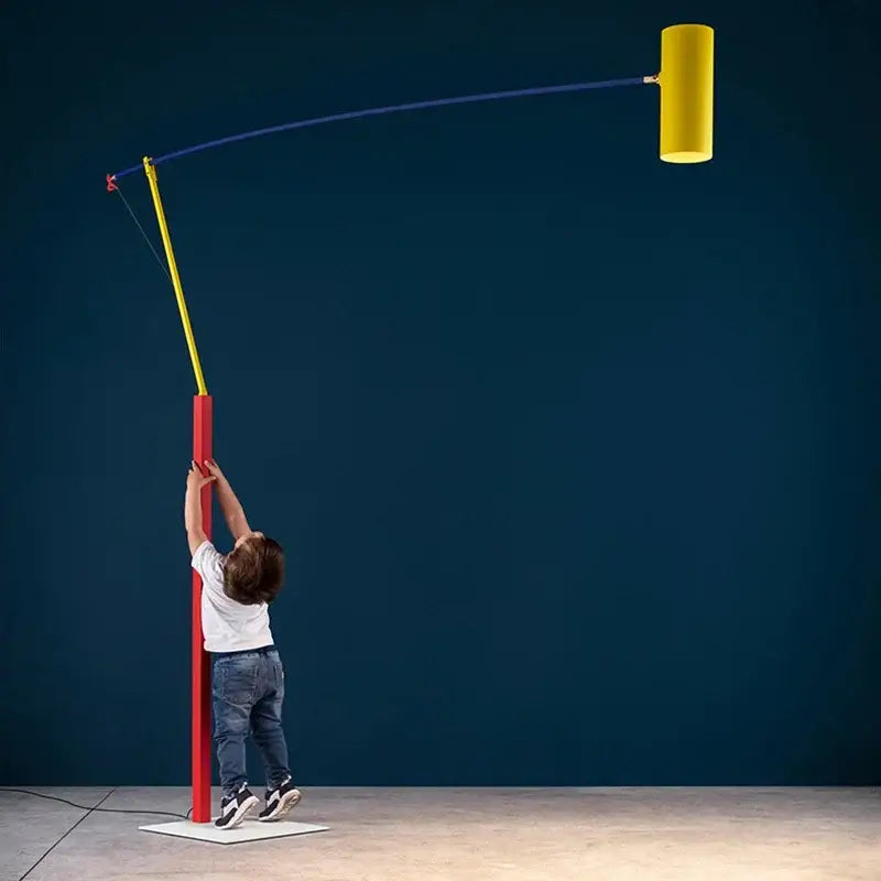 Decorbites colorful metal led adjustable floor lamp with red base yellow pole blue arm and yellow shade for living room