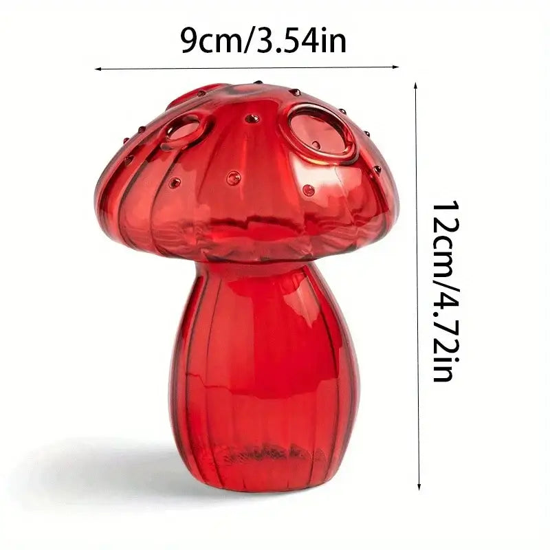 Vibrant red glass colorful mushroom vase with glossy finish and detailed ridges for stylish home decor by decorbites