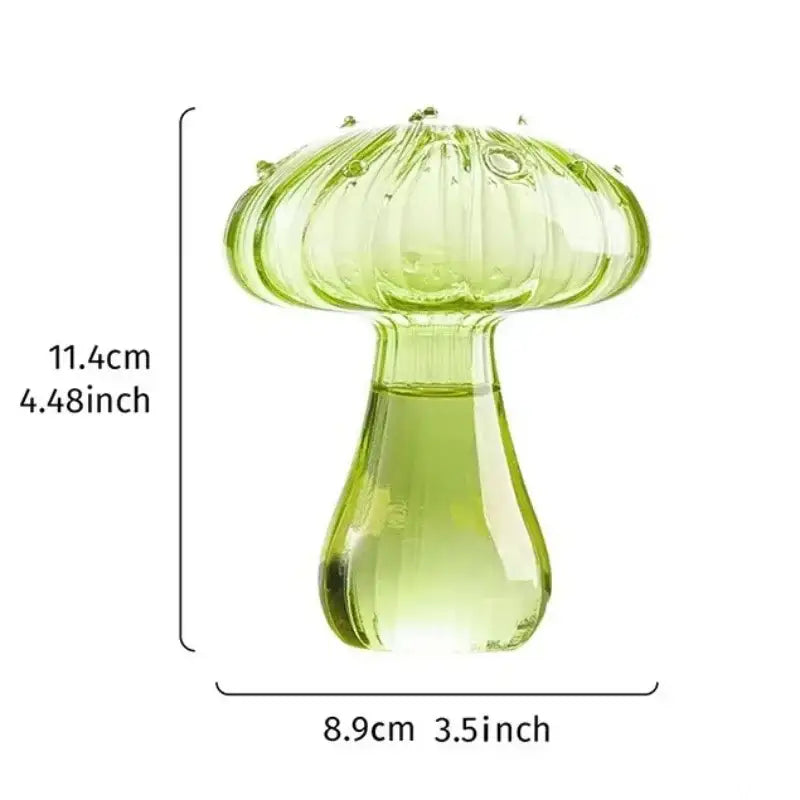 DecorBites™ colorful mushroom vase in translucent lime green glass with ribbed cap and smooth stem for nordic decor