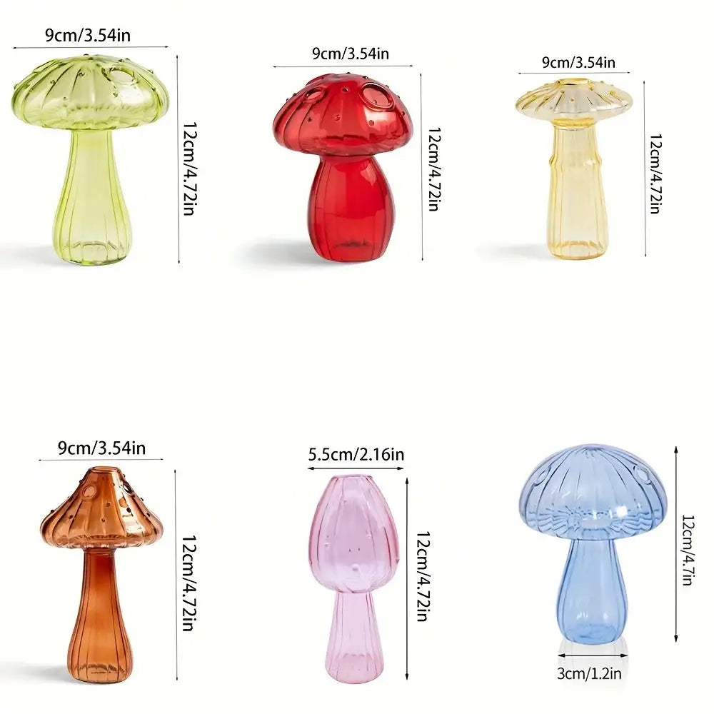 Decorbites™ colorful mushroom vases in green red yellow orange pink and blue glass for nordic style home decor