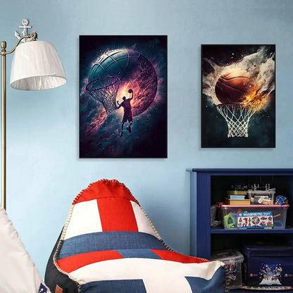 Decorbites colorful sport basketball posters featuring a red white and blue striped beanbag chair with textured fabric finish