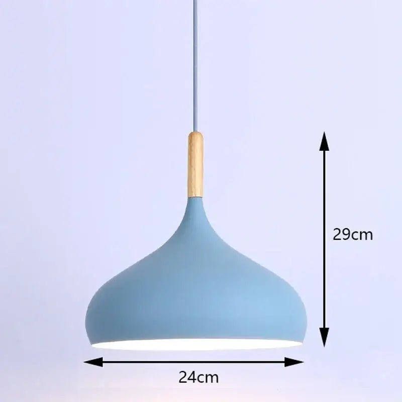 Decorbites™ colorful retro pendant light with matte blue teardrop shade and natural wood accent for home decor