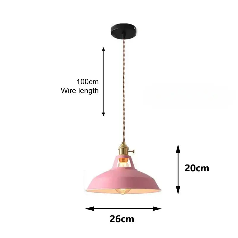 DecorBites™ colorful retro pendant lights featuring pink industrial-style pendant lights with brass fixture and copper wire suspension
