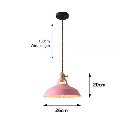 DecorBites™ colorful retro pendant lights featuring pink industrial-style pendant lights with brass fixture and copper wire suspension