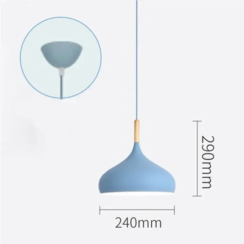 A sleek matte blue pendant light with wooden accent and slender cord from DecorBites colorful retro pendant lights