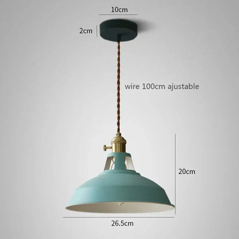 A teal colorful retro pendant light with brass hardware and twisted copper wire suspension from DecorBites pendant lights