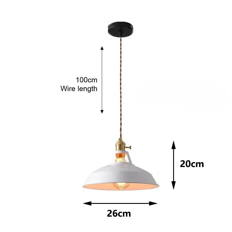 White industrial-style pendant lights with brass fixture and 100cm wire in DecorBites colorful retro pendant collection