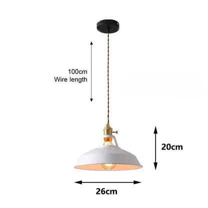 White industrial-style pendant lights with brass fixture and 100cm wire in DecorBites colorful retro pendant collection