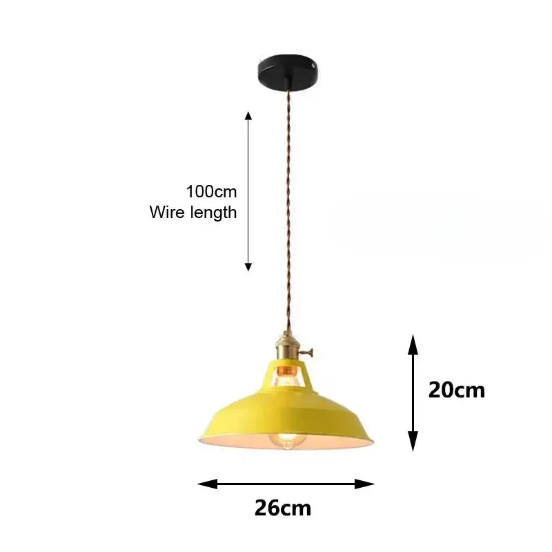 Yellow colorful retro pendant light with brass metal fixture and twisted copper wire suspension for home decor pendant lights
