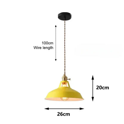 Yellow colorful retro pendant light with brass metal fixture and twisted copper wire suspension for home decor pendant lights