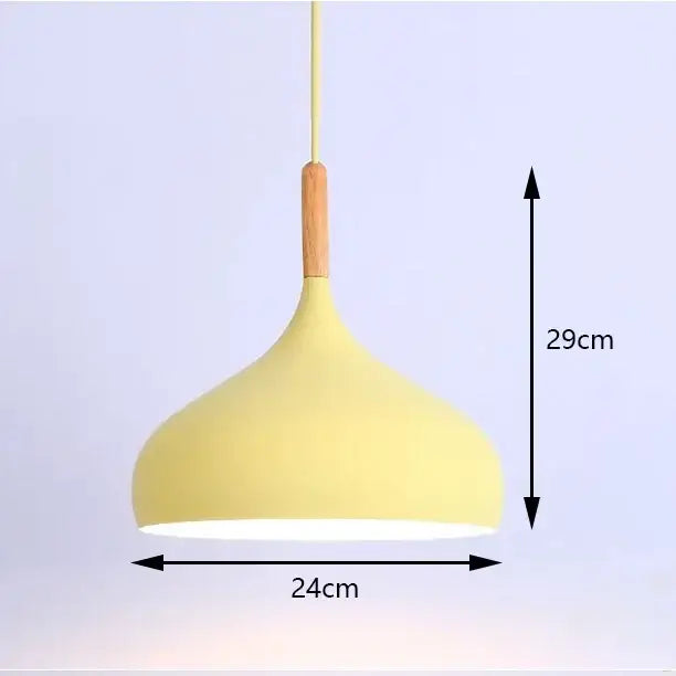 Yellow matte-finished pendant light with wooden accent from DecorBites™ colorful retro pendant lights for home decor