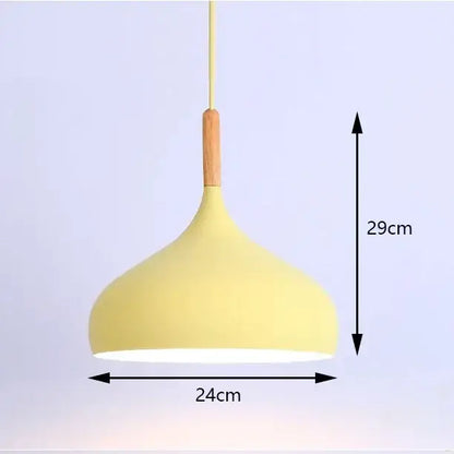 Yellow matte-finished pendant light with wooden accent from DecorBites™ colorful retro pendant lights for home decor